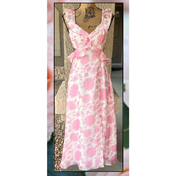 Petal & Pup Rori Pink Floral Ruffle Maxi Dress Size M - Picture 2 of 15